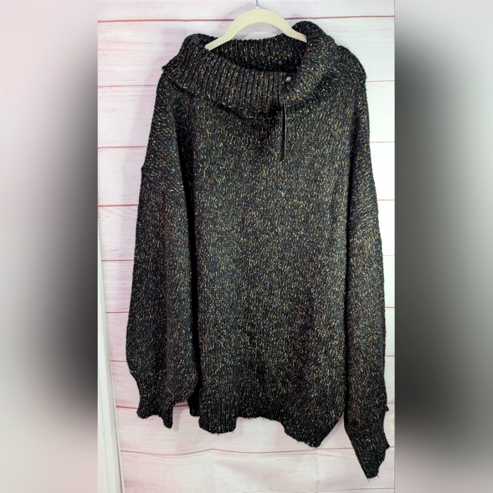 Nwt KuwallaTee Black Sweater with Speckled Design Loose Fit Size M/L